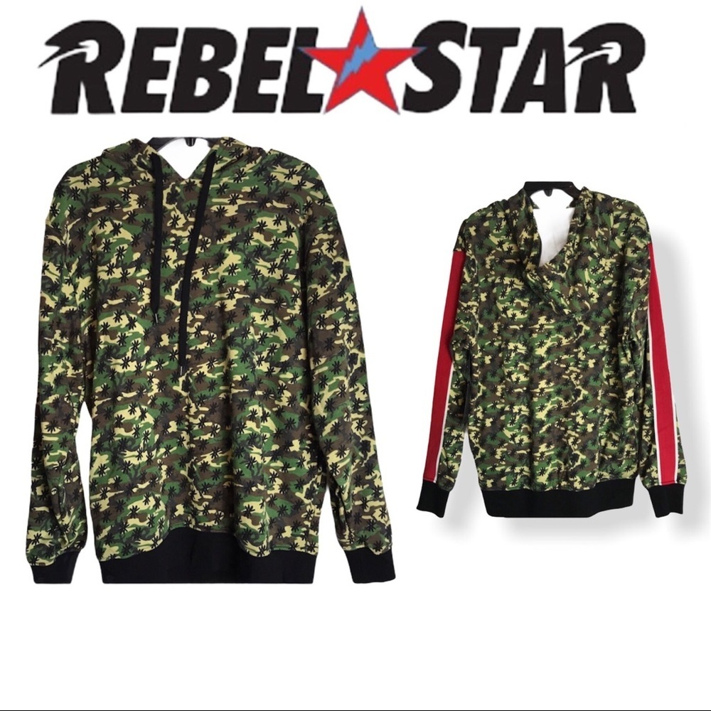 NWT Men’s Green Camo Print Hooded Pullover Sweatshirt Size Medium